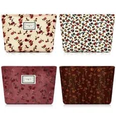 Sanwuta 4 Peças de Necessaires de Maquiagem em Corduroy com Estampa Floral, Bolsa de Cosméticos em Corduroy, Necessaire