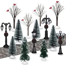 Aoriher 15 Peças Acessórios para Vila de Natal em Miniatura: Árvores de Pinheiro, Árvores de Natal Artificiais com Neve,