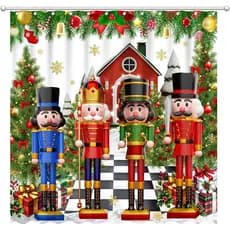 Cortina de Chuveiro Quebra-Nozes de Natal 72" x 72" Soldados de Desenho Animado Decorações para Banheiro de Casa Papai N