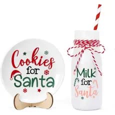 Conjunto de Pratos e Jarra de Leite com Biscoitos Nefelibata para o Papai Noel, Decoração de Bandeja em Camadas de Natal