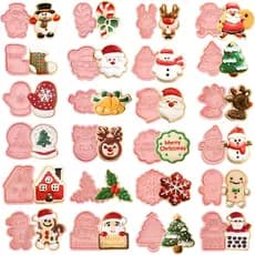 24 Cortadores de Biscoito de Natal 3D para Confeitaria, Cortadores de Biscoito Rosa DIY, Moldes para Biscoitos, Conjunto