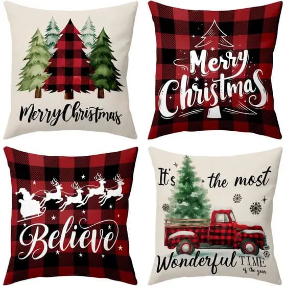 Capas de Almofada de Natal BBOLDIN 18x18, Conjunto de 4 Capas de Almofada com Estampa de Árvore de Natal, Rena, Papai No