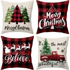 Capas de Almofada de Natal BBOLDIN 18x18, Conjunto de 4 Capas de Almofada com Estampa de Árvore de Natal, Rena, Papai No