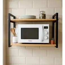 Suporte De Micro-ondas Prateleira De Parede 60cm Industrial - Aço Metalon e Madeira + Kit Instalação