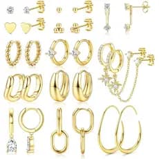 BESTEEL 13 Pares de Brincos Pequenos em Argola para Mulheres - Hipoalergênicos, Banhados a Ouro 14K, Conjunto de Brincos