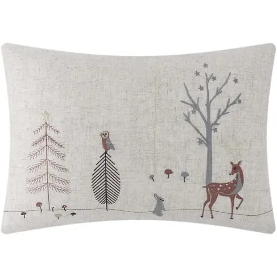 Capas de Almofada Decorativas JWH com Estampa de Veado de Natal, Árvores, Coelho e Cogumelo Bordados, Capa de Almofada d