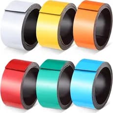 Crtiin 6 Rolos de Fita Magnética Adesiva para Apagar a Seco, Tiras Magnéticas Coloridas, Etiquetas em Branco para Frases