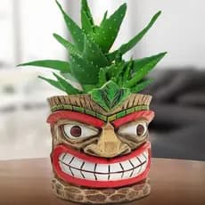 Vaso Decorativo Pequeno para Plantas de Interior em Forma de Cabeça de Tiki, Vaso Engraçado para Suculentas, Vaso de Flo