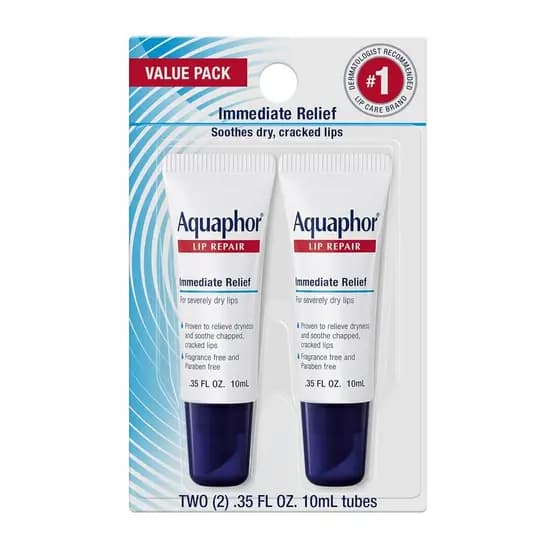 Pomada Reparadora de Lábios Aquaphor, Bálsamo Hidratante para Lábios, Alivia a Secura, Tubo de 0,35, Pacote com 2