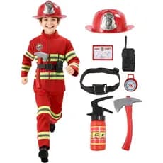Fantasia de Bombeiro para Crianças com Acessórios de Brinquedos, Fantasia de Bombeiro para Meninos para Aniversário, Fes