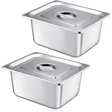 Mifoci Conjunto de 2 Panelas de Aço Inoxidável para Vapor com Tampa, Tamanho 1/2 x 6 Polegadas de Profundidade, Panela p