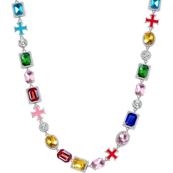 Colar HELLOICE de 10mm com Cruz Multicolorida para Mulheres com Corrente Esmaltada, Colar de Corrente Brilhante de Verão