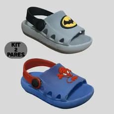 Kit 2 Sandalias Babuche Infantil Menino Antiderrapante Lançamento Baby Escola Dia a dia Calce Facil