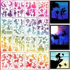 Estênceis Fantasia para Pintura em Madeira, Moldes Reutilizáveis para Artesanato DIY, Scrapbooking, 16 Peças, Suprimento