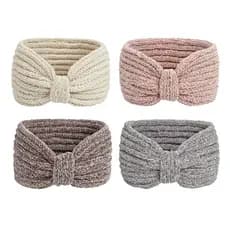 Faixa de Cabelo de Inverno em Tricô da Whaline com Laço, Faixas de Cabelo Torcidas, Aquecedor de Orelhas em Chenille Esp
