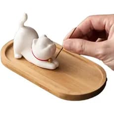 Conjunto de Porta-Incenso de Cerâmica com Design de Gato Fofo - Perfeito para Meditação, Yoga e Decoração de Casa