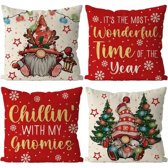Capas de Almofada de Natal GAGEC 18x18 Polegadas, Conjunto de 4 Capas de Almofada com Gnomos, Decoração de Natal Branca
