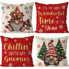 Capas de Almofada de Natal GAGEC 18x18 Polegadas, Conjunto de 4 Capas de Almofada com Gnomos, Decoração de Natal Branca