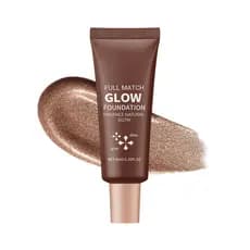 Base Glow Full Match, Realça o Brilho Natural da Base, Cobertura Profissional para um Visual Impecável (Tons Escuros, Ta