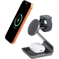 Estação de Carregamento 3 em 1 para Múltiplos Dispositivos Apple, Suporte Carregador Sem Fio Magnético de Alumínio para