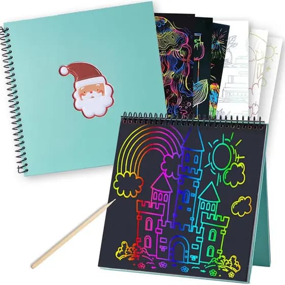 CAGIE Scratch Art para Crianças de 8 a 12 Anos, Blocos de Desenho com Capa Dura, Caderno de Desenho para Conjunto de Pin