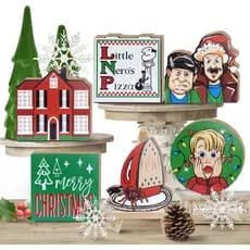 Decoração de Bandeja em Camadas para o Natal, Decorações de Bandeja com Temática de Filmes Clássicos de Natal, Placas de