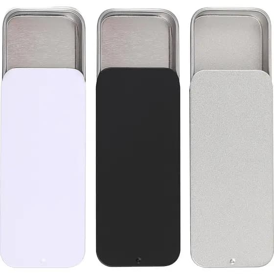 3 PCS Metal Slide Top Tin Containers, 3.14 x 1.33 x 0.47 Inches Portable Tins Container, Rectangular Empty Containers wi