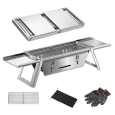 Churrasqueira a Carvão Inox Escovado Desmontável Portátil Camping Piquenique Churrasqueira Portátil