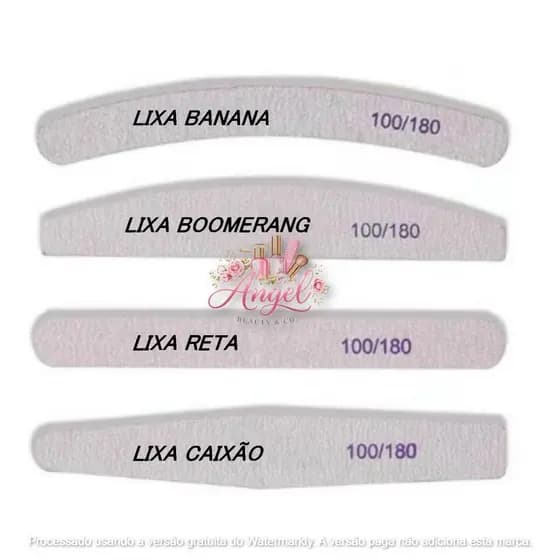 Kit 10/20/30/40/50 Lixas de Unha Bumerangue Lavável 100/180 Boomerang Caixão Banana Alongamento Gel