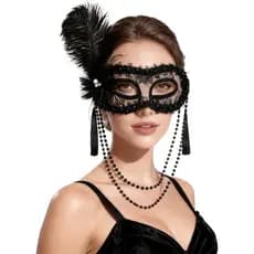 Máscara Veneziana para Mulheres - Máscaras de Penas com Franjas de Pérolas, Máscara de Festa para Halloween e Renascimen