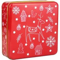 Lata de Metal para Biscoitos de Natal com Tampa, Recipiente de Armazenamento com Tema de Rena e Floco de Neve para Bisco