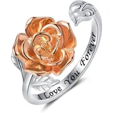 Anel Ajustável de Prata Esterlina 925 para Mulheres - Anéis de Pata, Anel Colher, Anel Promessa com Flor Rosa para Senho