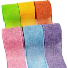 Fita de Juta Ribbli para Páscoa - Rosa/Azul/Lavanda/Verde Maçã/Amarelo/Laranja, Fita com Arame, 2,5 Polegadas x 6 Cores,