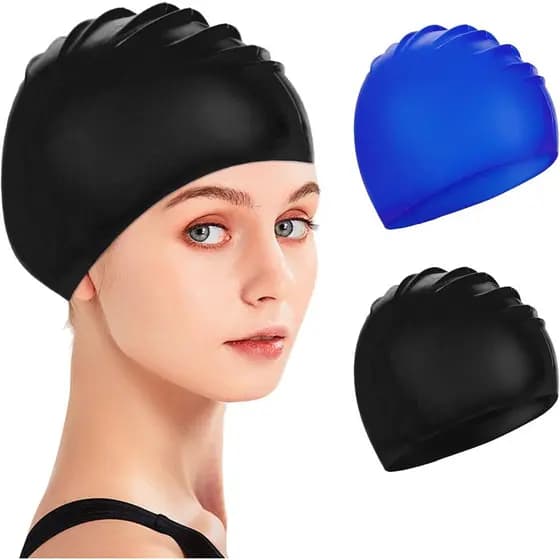 2 Toucas de Natação de Silicone para Adultos com Proteção para os Ouvidos, Touca de Natação Impermeável, Mantém o Cabelo