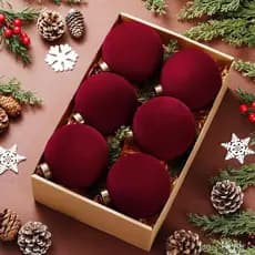 6 Bolas de Veludo de Natal de 4 Polegadas, Grandes, Vermelho Borgonha, Enfeites de Natal Pendurados, Decoração Inquebráv