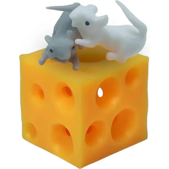 Brinquedo Elástico de Queijo e Ratos, 2 Brinquedos Apertáveis de Rato e Bloco de Queijo, 2 Ratos Fofos e um Brinquedo de