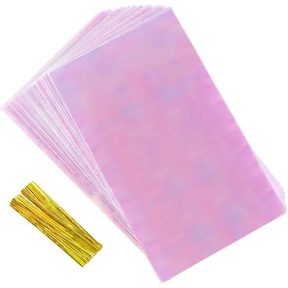 50 Sacos de Celofane Iridescentes para Lembranças, Sacos Holográficos com Laços de Arame para Festas, Presentes, Doces,