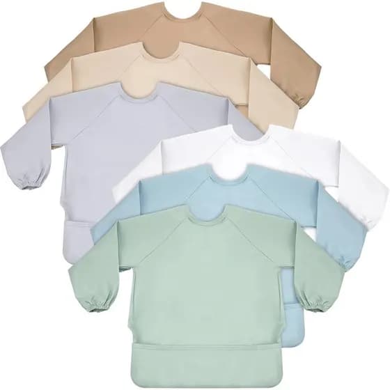 Jeyiour Kit com 6 Babadores de Manga Longa para Bebês, Babadores à Prova de Sujeira, Laváveis, Impermeáveis, para Bebês