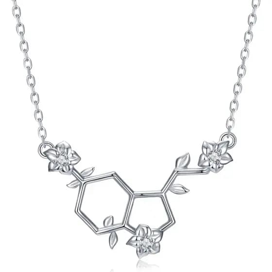 Colar da Felicidade com Serotonina para Mulheres - Joia de Prata Esterlina 925 com Molécula Química