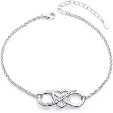 DAOCHONG Pulseira de Coração Infinito em Prata Esterlina S925 'Eu Te Amo Mãe' para Mãe, Mamãe, Presente de Aniversário