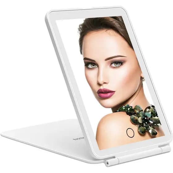 Espelho de Maquiagem de Mesa com LED Deweisn para Viagem, Espelho de Maquiagem Iluminado com 32 LEDs e Iluminação Regulá