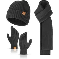 Conjunto de Gorro, Cachecol e Luvas para Homens, Gorro de Lã para o Inverno, Luvas com Tela Sensível ao Toque, Cachecol