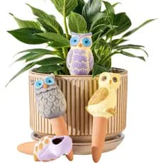 Conjunto de 4 Espigões e Globos de Terracota Artesanais para Rega de Plantas, Dispositivos de Auto-Rega com Sistema de L