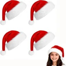 4 Chapéus de Natal para Crianças, Chapéus de Papai Noel Unissex com Forro de Veludo e Conforto, Chapéu de Papai Noel Clá