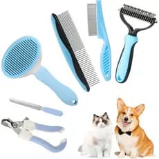 Kit de Cuidados para Cães 6 em 1: Escova para Subpelo, Escova Alisadora, Pente para Remover Pelos Soltos, Cortador de Un