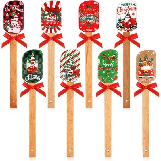 Layhit 8 Peças Espátula de Silicone de Natal para Confeitaria, Conjunto de Espátulas de Borracha com Padrão de Papai Noe