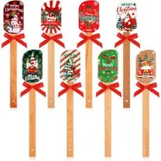 Layhit 8 Peças Espátula de Silicone de Natal para Confeitaria, Conjunto de Espátulas de Borracha com Padrão de Papai Noe
