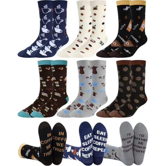6 Pares de Meias Divertidas para Homens com Padrões de Margarita, Mojito e Martini, Meias de Algodão para o Dia dos Pais