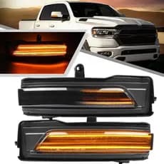 2 Peças de Luzes Indicadoras de Direção LED Dinâmicas Sequenciais Âmbar para Espelho Lateral do Dodge Ram 1500 2019-2024