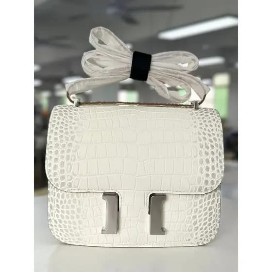 Bolsa feminina de couro legítimo de flor integral com padrão de crocodilo, bolsa com fivela em H, bolsa de comissária de